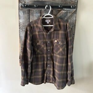 Men's Carhartt Long Sleeve Snap Button Collared Flannel Shirt